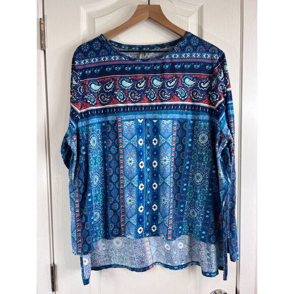 new directions Tops - New Directions Weekend Women's Blue Orange White Paisley Print Top Size 2X